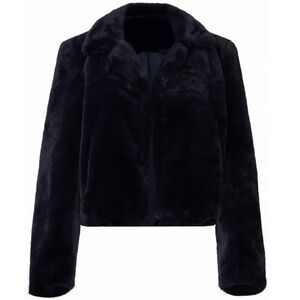 BlankNYC Navy Luxe Faux Fur Cropped Jacket, X-Small